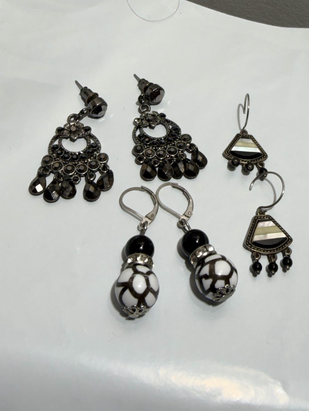 Vintage Monet Avon Silver Tone Three Pair Of Drop Earrings